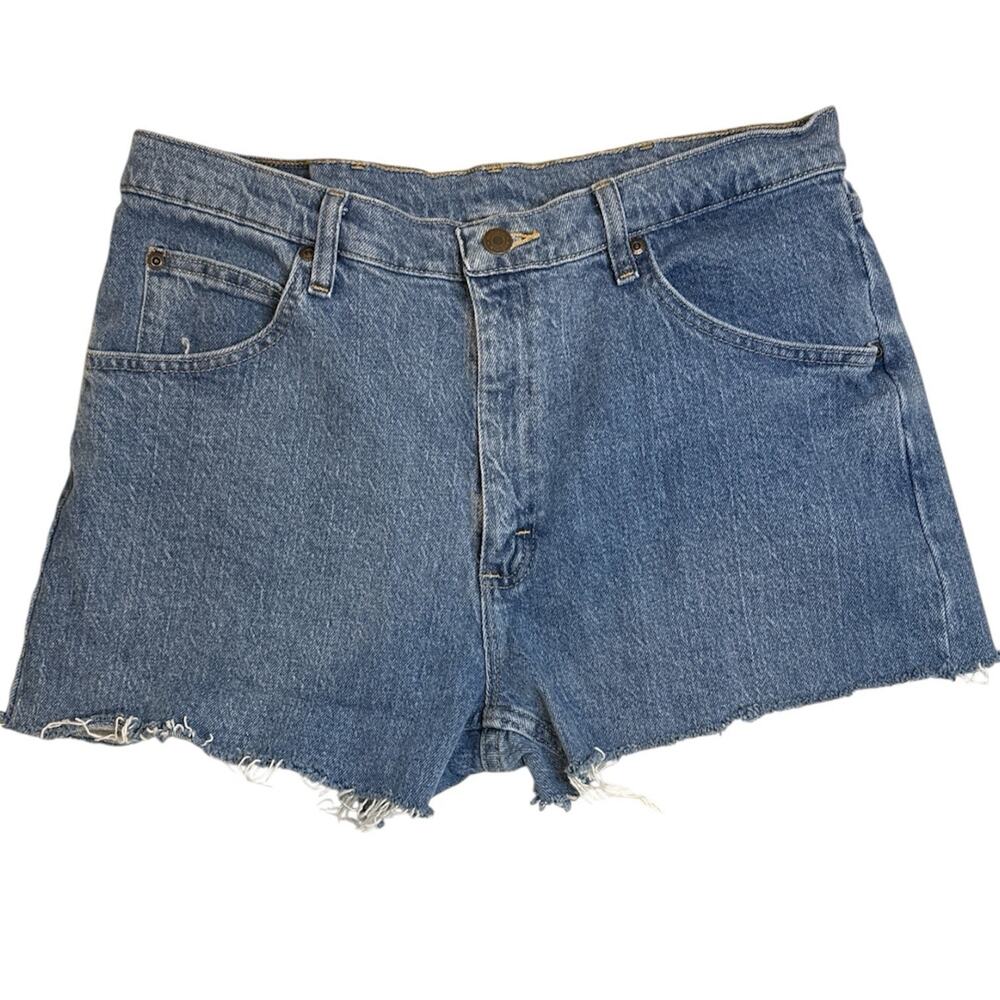 Wrangler Cut Off Denim Shorts Womens 34 High Rise Frayed Raw Hem Blue Jean